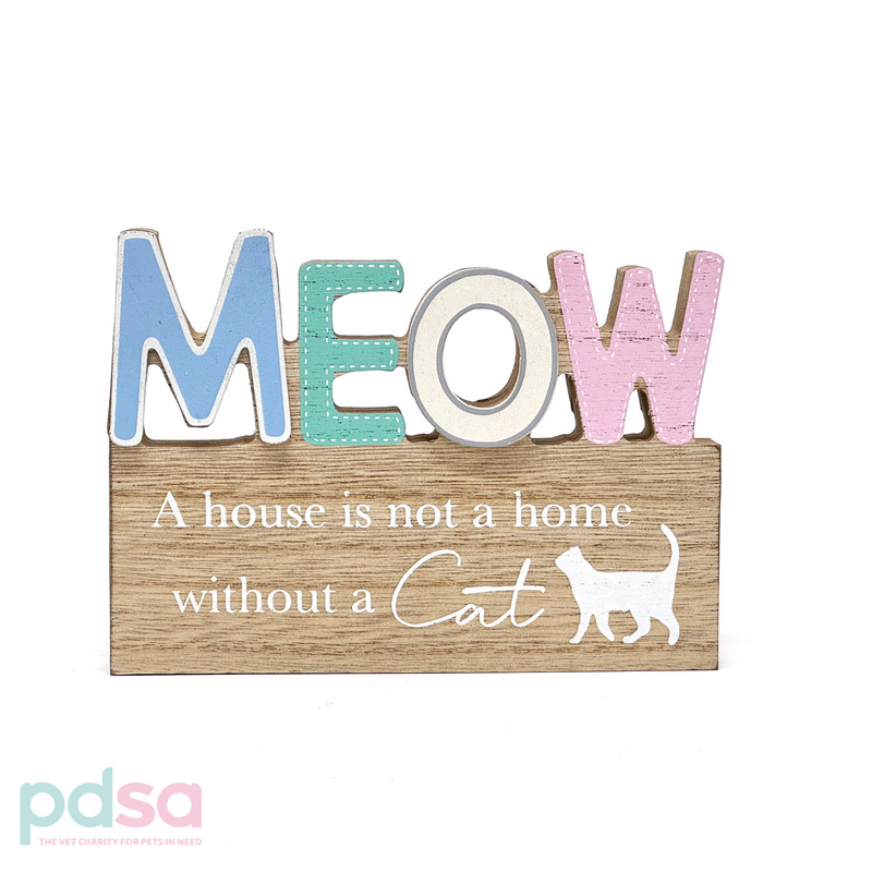 Cat Wooden Decor Blocks Meow