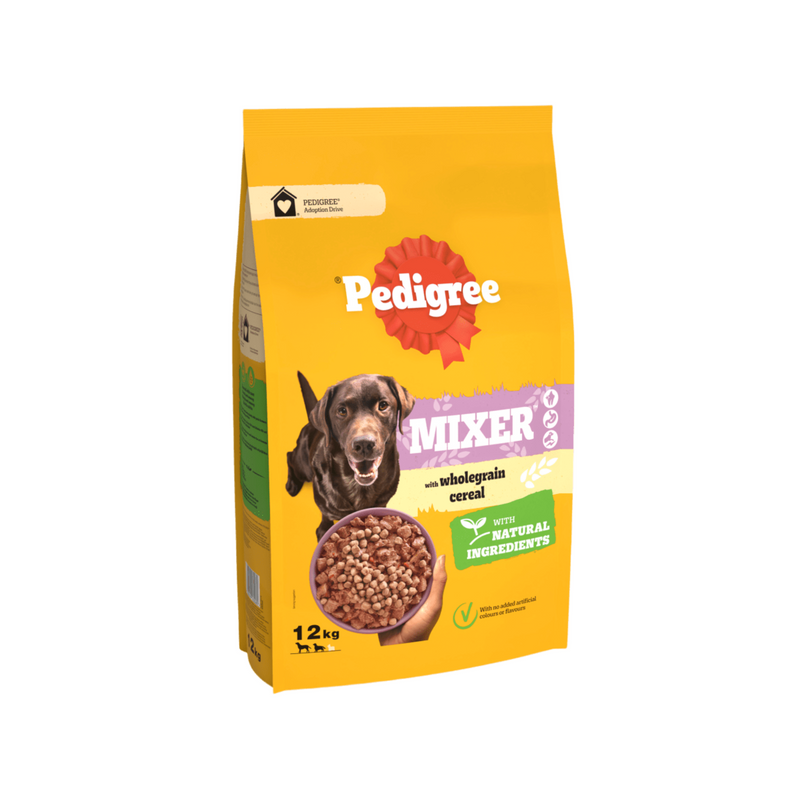 Pedigree Adult Dry Mixer Food 12kg bag on white background