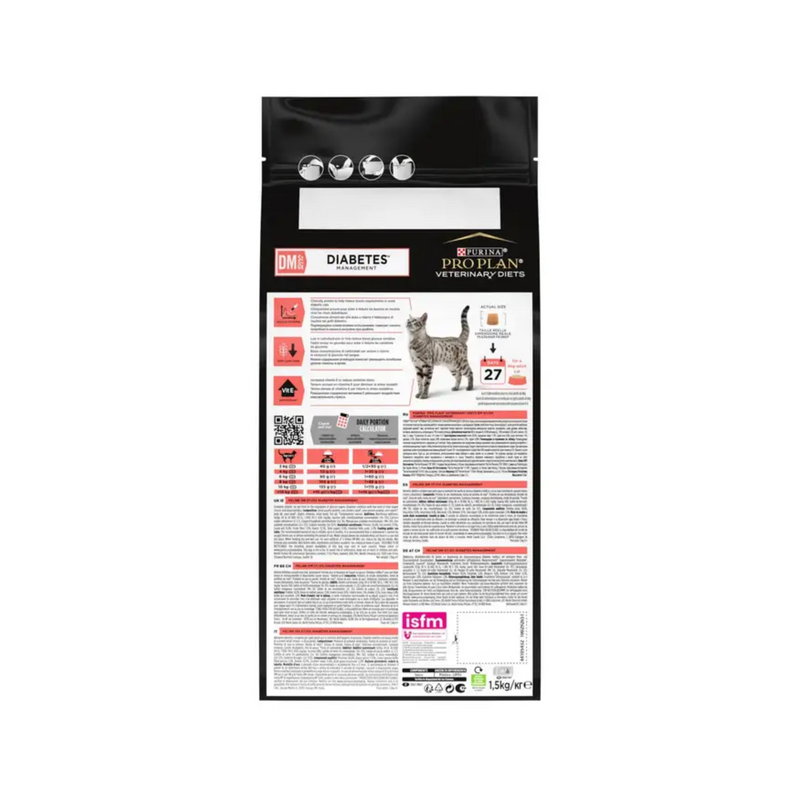 Purina Pro Plan Veterinary Diets DM Diabetes Dry Cat Food rear on white background