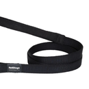 Black dog leash with Red Dingo Australia label on a white background
