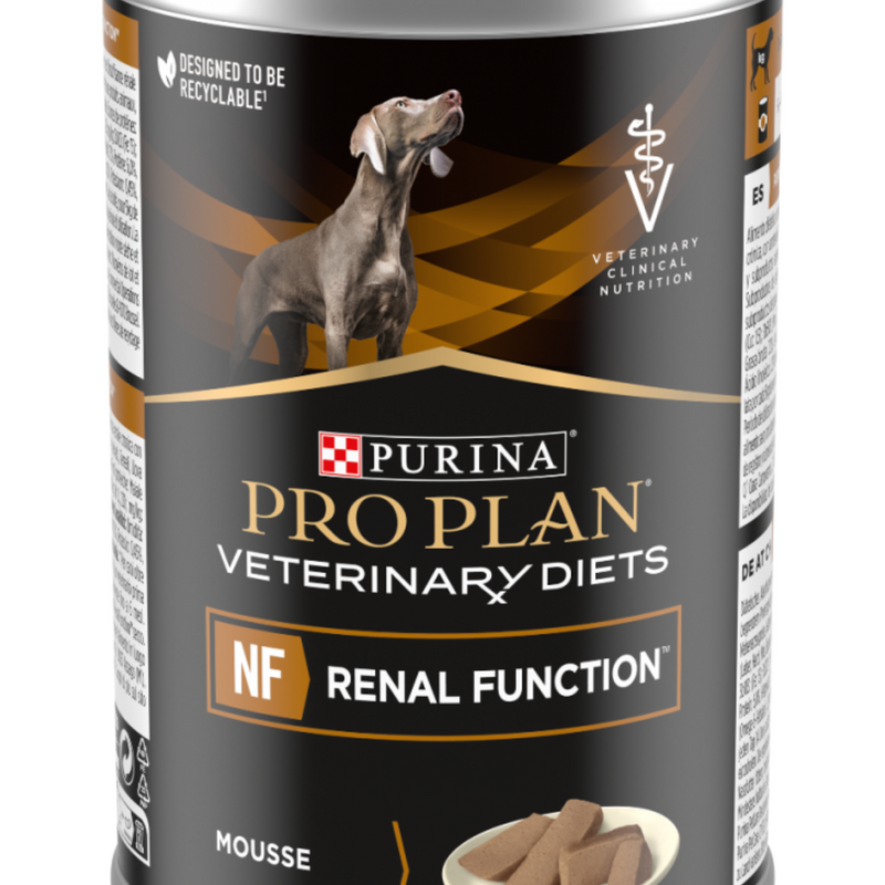 Purina Pro Plan Veterinary Diets NF Renal Function Wet Dog Mousse close up on white background