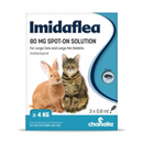 Imidaflea spot-on solution packaging for large cats and rabbits with a cat and rabbit illustration.