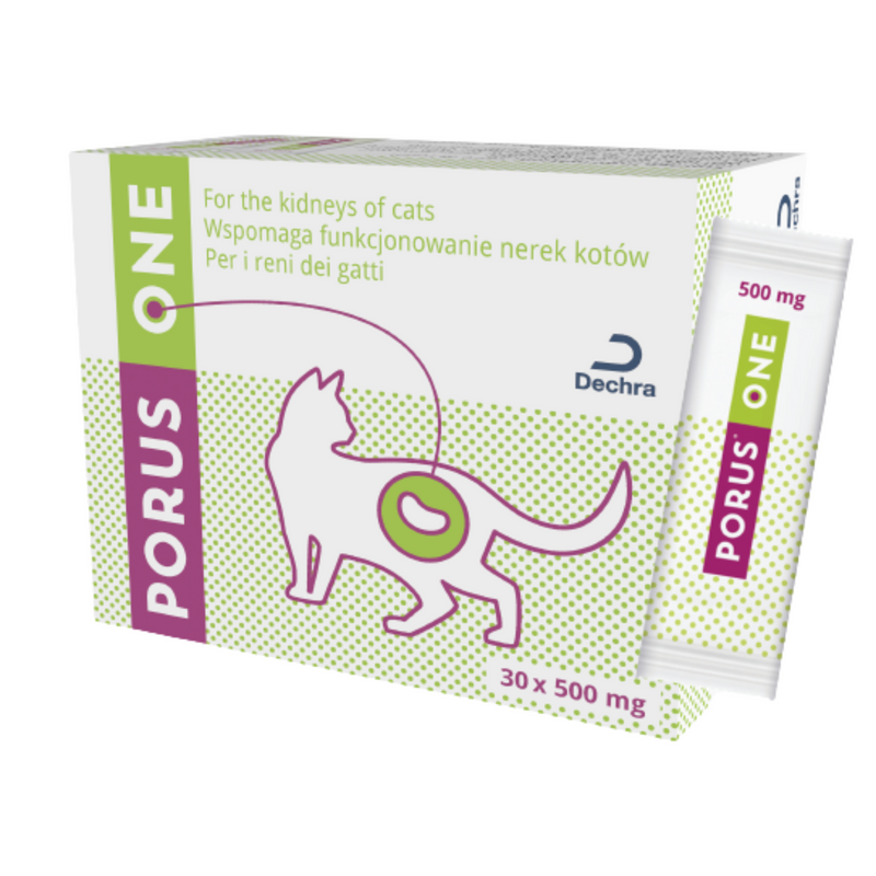 Dechra Porus One daily kidney health support for cats, prevents build-up of toxins 30 x 500mg packet and sachet