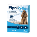 Fipnil Plus packaging for medium dogs with a brown dog illustration on a blue background