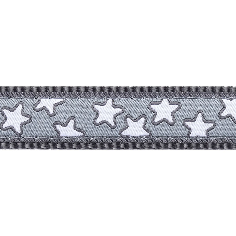 Close up of the Red Dingo Cool Grey Stars Dog Collar pattern