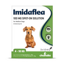 Imidaflea spot-on solution packaging for medium dogs with a dog illustration on a white background.