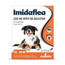 Imidaflea spot-on solution packaging for large dogs with a dog illustration on an orange and white background.