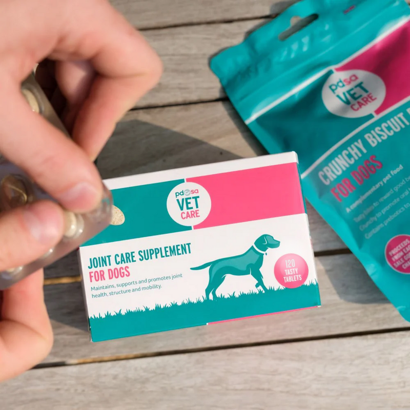PDSA Vet Care Joint Supplement Dogs with open tablet