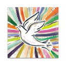 Colorful abstract design with a dove and 'Peace & Joy' text on a white background