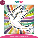 PDSA charity Christmas card with a dove and colorful background, priced at £2.99.