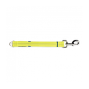 White background with a yellow hi-vis dog lead attachment with a silver clip. 
