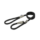 White background with a black 1.2mX12mm Ancol Viva Reflective Slip Lead with grey reflective thread strips.