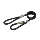 White background with a black 1.5mX12mm Ancol Viva Reflective Slip Lead with grey reflective thread strips.