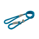 White background with a blue 1.5mX12mm Ancol Viva Reflective Slip Lead with grey reflective thread strips.