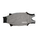 White background with one grey  bodysuit with a black trim for cats pictured. 