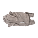 White background with one beige bodysuit for cats pictured. 