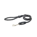 White background with a 13mm black BUSTER Reflective Rope 120 cm Lead with grey reflective thread strips. 