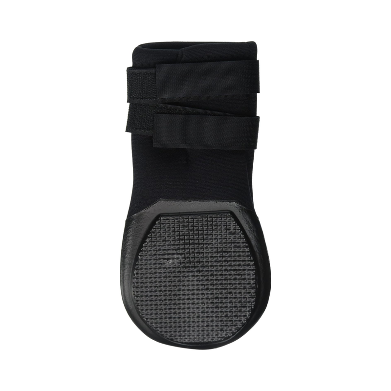 White background with the base of a black dog boot pictured. 