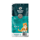 White background with back view of a bag of Breeder Celect recycled paper Cat Litter with a ginger tabby kitten pictured on the bag. 