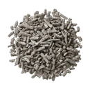 White background with a pile of Breeder Celect PLUS recycled paper Kitten Litter pellets pictured out of the bag. 