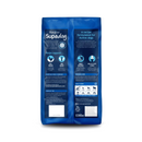 White background with back view of a bag of Burgess Supadog Active Chicken  & Beef Adult dry food. 