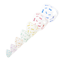 White background with a row of seven plastic Elizabethan style recovery collars with collared bones in different colours. 