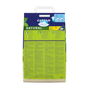 White background with a back view of a  20 litre bag of Catsan Natural  Cat Litter with a sleeping white kitten pictured on the bag. 