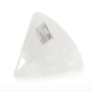 White plastic component with a label on a white background