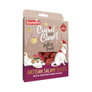 White background with a box of Rosewood Cupid and Comet festive treats Artisan Salami Slices, pictured on the packet is two illustrated dogs and text at the bottom 'Rich in Chicken with added Collagen'. 