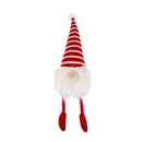 White background with a Gonk plush dog toy with red and white stripy hat and red rope legs, with a white beard and white bobble on the hat.