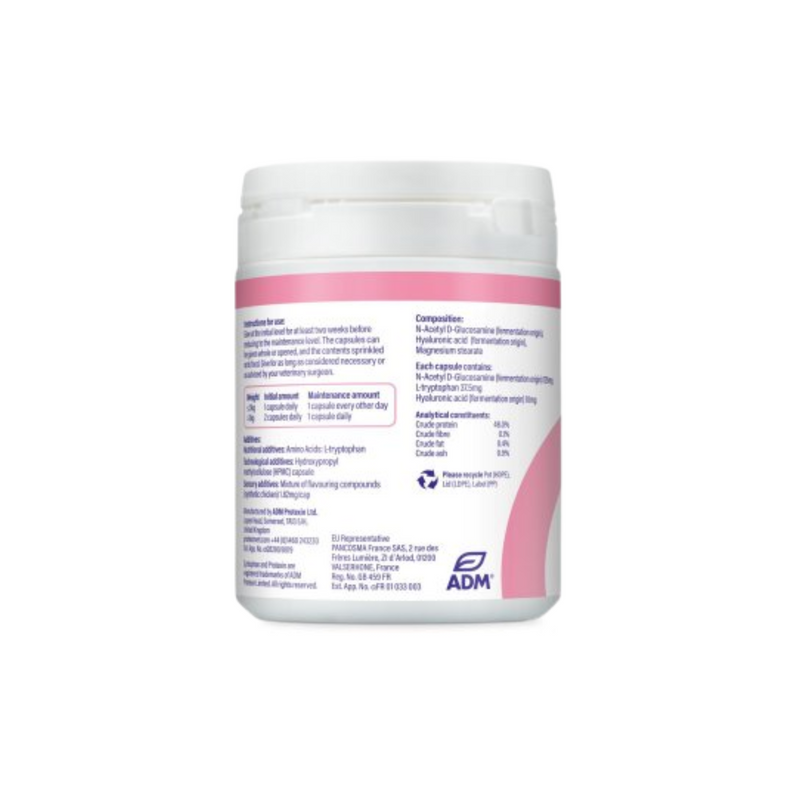 White background with a back view of a bottle of Protexin Cystophan capsules picutred. 