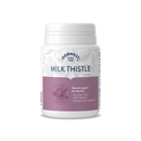 White background with a white and purple tub of Dorwest Milk Thistle tablets. On the pack is a purple banner with white text 'Natural Support for the liver, for dogs and cats'. 