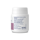 White background with a back view of a white tub of Dorwest Milk Thistle tablets. 