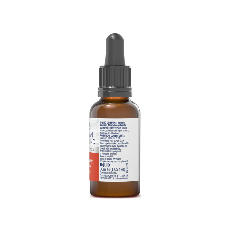 White background with a back view of a bottle of Dorwest Valerian Compound. 