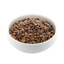 White background with a white bowl of Edgard & Cooper dry adult dog food pictured. 
