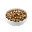 White background with a white bowl of Edgard & Cooper dry adult dog food pictured. 