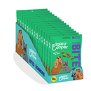 White background with a box of 15 green packets of Edgard & Cooper Small Bites Apple & Blueberry pictured. On the packet is an illustrated French Bulldog and Cocker Spaniel. Text on the pack reads, 'Edgard & Cooper, Top Dog Bites, Apple & Blueberry. Low calorie, yes really.'
