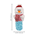 Fluffy plush snowman kickeroo wearing a Christmas hat and scarf, with a blue fluffy tail pictured on a white background. 