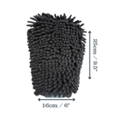 Grey Microfibre Pet Drying Glove laid out with measurements on either side indicting width 16cm, height 25cm on a white background.