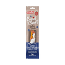 White background with a box of Rosewood Cupid and Comet festive treats Jumbo Turkey wrapped Carrot stick, pictured on the packet is a large illustrated dog and text at the bottom 'Rich in delicious Turkey' and 'Suitable for Large Dogs'.  