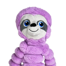 Close up of a Pale purple soft fabric and rope Sloth KONG Dog Toy with a blue eyes, pictured on a white background. 