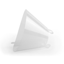 White background with an Elizabethan style transparent plastic recovery collar. 