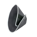 White background with a black Elizabethan style foam recovery collar with a grey rubber trim. 