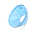 White background with a blue Elizabethan style flexible fabric recovery collar. 