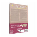 White background with a back view of a beige and burgundy Rosewood Cupid and Comet Luxury Deli Cat Advent Calendar with a pile of cat treats pictured on the back. Text on the calendar says 'Cupid and Comet', 'Festive Treats' and 'Luxury Deli Advent Calendar'. 