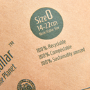 White background close up of a Elizabethan style cardboard recovery collars. Text on the side reads 'Size 0, 14-22cm Neck/Collar size. 100% Recyclable, 100% Compostable, 100% Sustainably sourced.' 