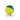 A yellow and blue Nina Ottosson Treat Tumble dog ball toy, pictured with treats pouring out on a white background.