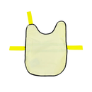 White background showing an fully open, showing the inside of the High Vis dog jacket, the jacket has a black trim and yellow straps. 