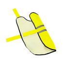 White background showing an open side of a High vis dog jacket with reflective strips and black trim. 