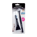 White background with a packet containing a Petosan Double Headed Toothbrush for small dogs and a tube of Petosan Toothpaste. On the packet is a white Maltese dog. 